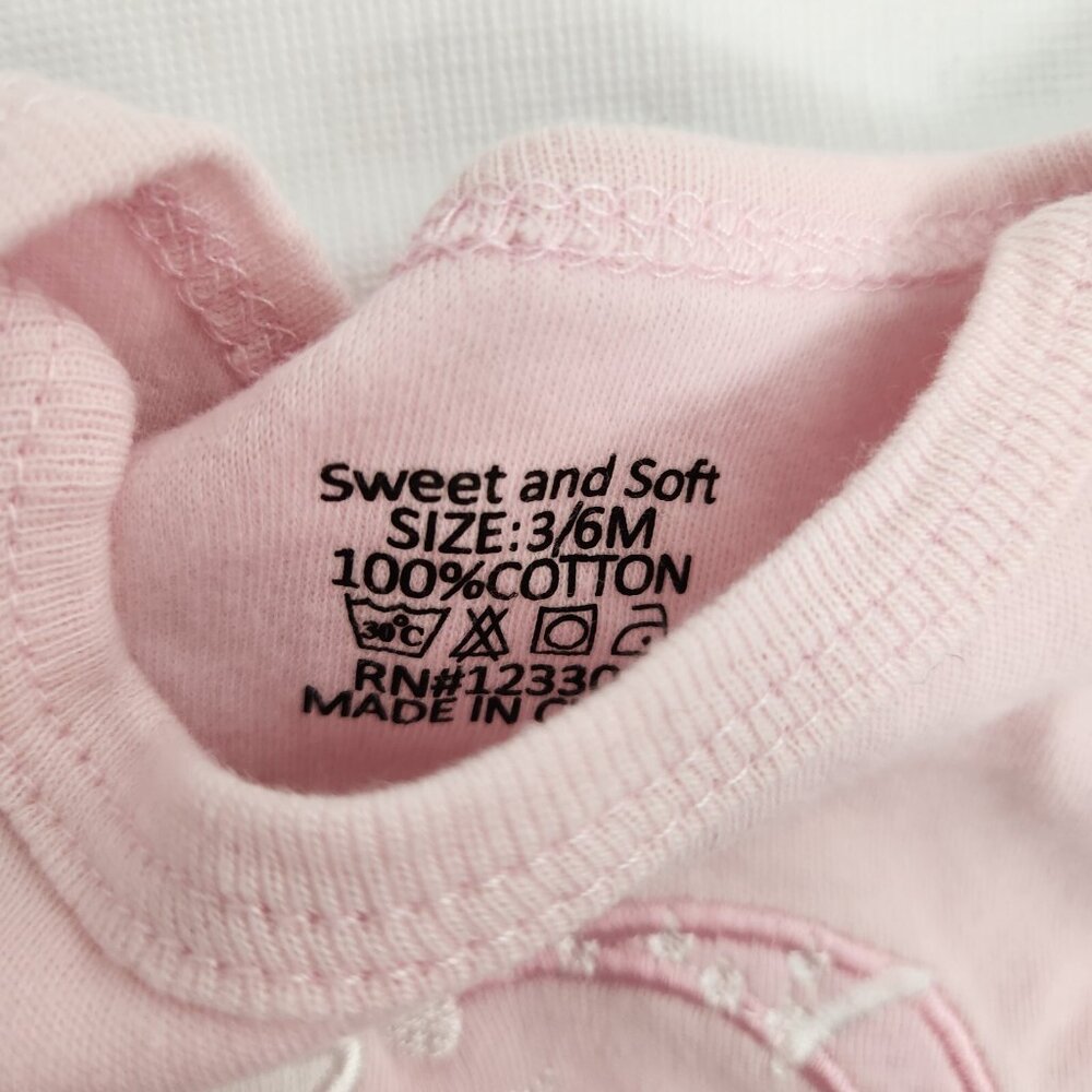 Star Moon Cloud Pink White Embroidery 3 To 6 Month Infant One Piece Bodysuit - Picture 5 of 6